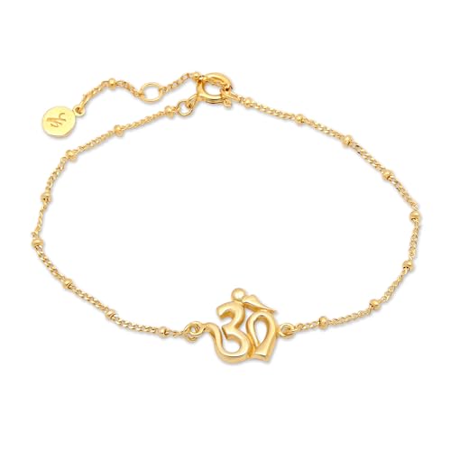 NOVICA Artisan Handmade Gold Plated Sterling Silver Pendant Bracelet Om Indonesia Buddhism Hinduism Yoga Spiritual Inspirational [6.75 in min L x 8 in max L 1 mm W Pendant(s) 0.6 in L x 0.6]