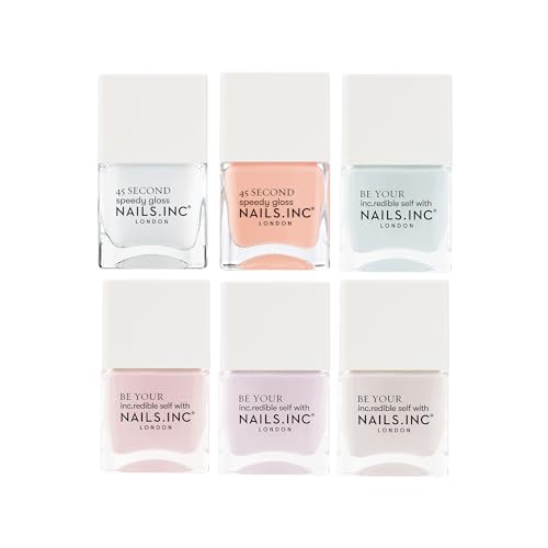Nails Inc Be Your Inc.redible Self Sweetest Pastels Nail Polish Set, Sugar Inspired, Spring Shades, Pastel Colours, Highly Pigmented, Glossy Finish, Long Lasting, 6 Piece Gift Set