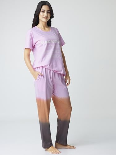 Image of Night Suit for Womens Checks Printed Cotton Night Dress of Top and Pajama Set 9410