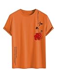 SOLY HUX Men's Graphic Tees Vintage T-Shirts Floral Letter Print Crewneck Short Sleeve T Shirts Casual Summer Streetwear Orange Floral Small