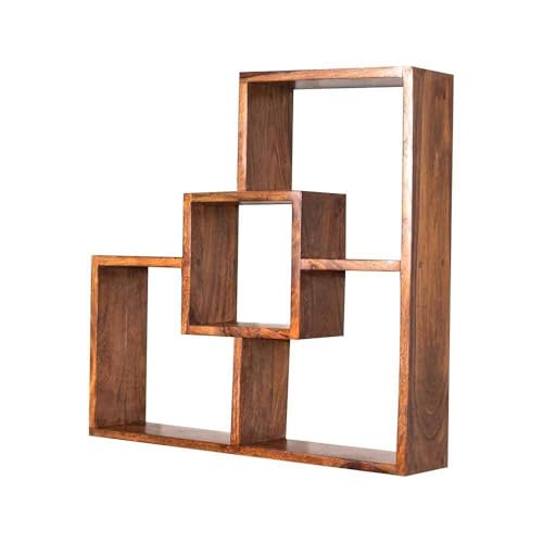 Image of Sheesham Wood Wall Decor Floating Shelf Display Rack Decorative Hall Decor for Living Room Home Furniture (Natural Finish)
