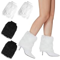 XEPST 2 Pairs Faux Fur Fuzzy Leg Warmers Furry Boot Covers for Women, Warm Fuzzy Boot Cuff Boot Sleeves 80s Leg Warmers for Party Costumes - Black, White