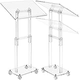 Ultra Clear Acrylic Pulpit Podium Stand | Modern Wheels Portable Pulpits for Churches Pastors Modern School Classroom Lecterns | Music Wedding Event Reception