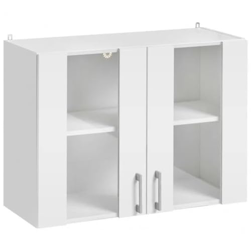 Cuisineandcie - Meuble Haut DE Cuisine ECO Blanc 2 Portes Vitrées L60cm + étagère- Meuble Rangement, Armoire Cuisine