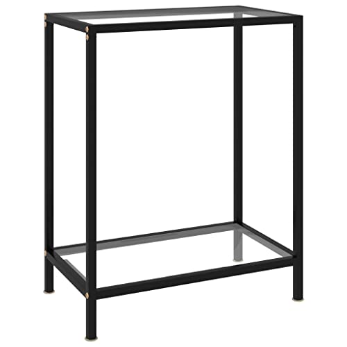 Console Table Clear and Black Tempered Glass with Powder-Coated Steel