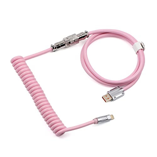 Image of EPOMAKER Puff Aviator Coiled USB Cable, Type C Detachable Mechanical Gaming Keyboard Cable for Win /Mac /Gamers, Suitable for RT100 /TH68 PRO /TH80 PRO /TH96 /TH80 SE /CIDOO V65. etc(Puff Pink)