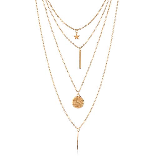 Collar Boho de Jovono con varios colgantes: estrella dorada, barra, y lentejuela para mujeres y niñas Cover