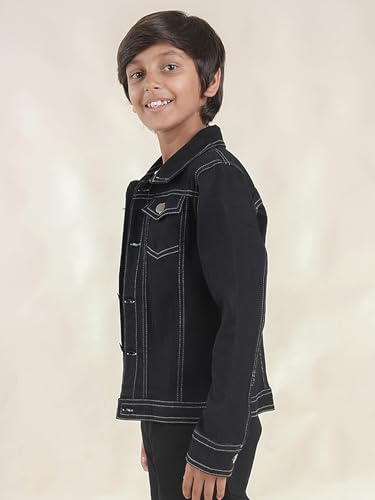 Image of KiddoPanti Boys Denim Jacket | Cotton Poly Blend with Spandex | Washed Denim, Full Sleeve | Button Closure & Front Flap Pockets | Collared Neck