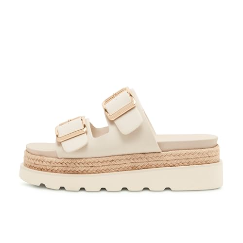 Image of DOEYG Platform Sandals for Women Summer Beach Raffia Slide Sandals Comfortable Casual Woven Straw Sandal with Buckle