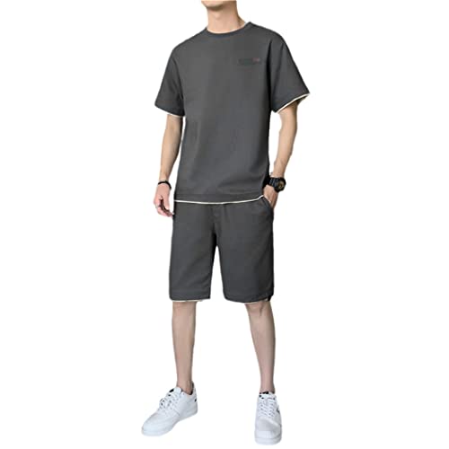 Survêtement d'été en lin homme gris vêtement court respirant et léger taille M