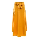 falda midi amarilla zara Diseño: color sólido, cintura alta, diseño con lazo en la cintura, dobladillo plisado en forma de hoja, diseño de bolsillos en ambos lados, cremallera invisible, longitud del tobillo, fácil de poner y quitar.