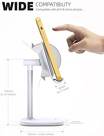 Lamicall Phone Stand, Adjustable Phone Holder - Cell Phone Mount Cradle Dock Desk, for iPhone 13, 13 Pro, 12 Mini, 12 Pro Max, 11 Pro, Xs, Max, XR, X, 8, 7, 6, Samsung S10, S9, 4"-8" Devices - White