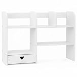 GREENSAPPIRE Desk Shelf Multi-Layer Elevated Desktop Shelf,Desktop Organizer Office Storage Rack Bookcase with Drawer, Organizer, Home Decor Display, Cosmetic and Accessory Holder