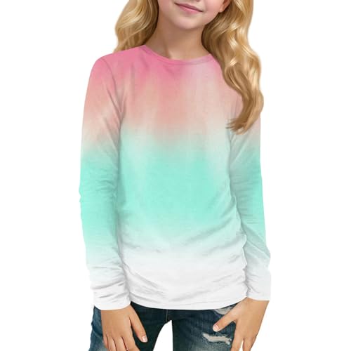 Girls Long Sleeve Gradient T-Shirt Soft Crewneck Top Comfortable Casual Fall Tee for Kids, Ages 3-14 Years