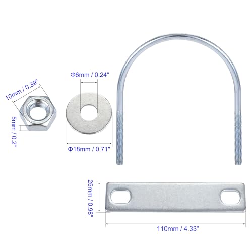 MACHSWON Round U-Bolt,2 Set Zinc Plated Alloy Steel M6 U Bolts 89mm(3.5") Inner Width 110mm Length with Nuts and Frame Plate for Automobiles Boat Trailer - Image 3