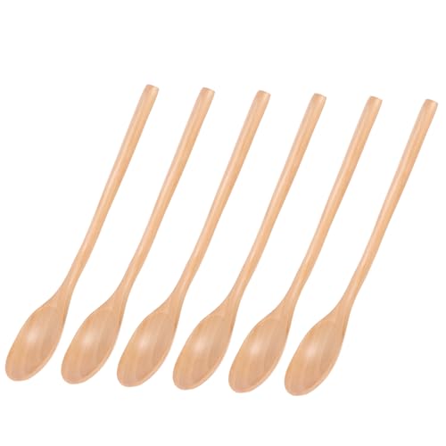 Cabilock 6Pcs Wooden Soup Spoons Long Handle Rice Spoons for Smooth Finish Safe for Home Restaurant Hotel Use Multi Purpose Utensils for Soup Porridge Rice