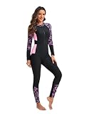 Odizli Neoprenanzug Damen Badeanzug mit Bein Cups Schwimmanzug Burkini Muslim Muslimische Frauen Langarm Reißverschluss Lang Rashguard Bademode Surfanzug Sun Permeable Swimsuit Rosa M