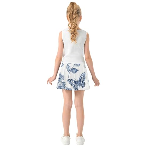 Girls' Shorts Athletic Skorts Skirts with Shorts Purple Girl Skort Botanical Blooming Floral Butterfly 3t4