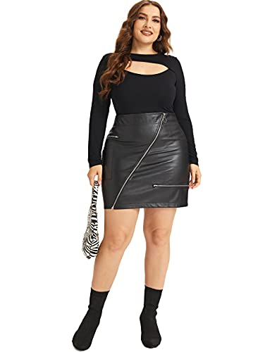 Pyl Women’s Plus Size Zipper Pu Faux Leather Skirt Short High Waist Mini Bodycon Black #TOP4