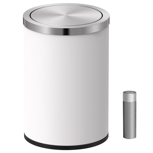 Corbeille en acier inoxydable Mbillion 9L avec couvercle basculant pour bureau et maison blanc