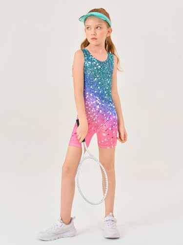 Haloumoning Girls Gymnastics Leotards with Shorts Kids Sparkly Dance Unitards Mermaid Athletic Biketards 3-10 Years - Thumbnail 5