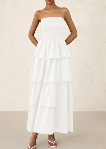 PRETTYGARDEN Maxi Dresses for Women 2025 Summer Off Shoulder Smocked Tiered Ruffle Long Flowy Wedding Guest Dress4