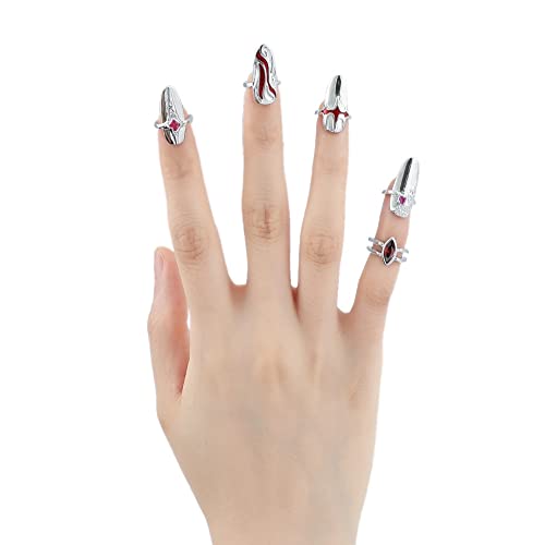 Women Finger Tip Nail Rings - Adjustable Opening Nail Art Charms Accessories, Decoration Finger Tip Ring Claw Rings Nail Protecting Fingernail Gift for Women Girls (Red)