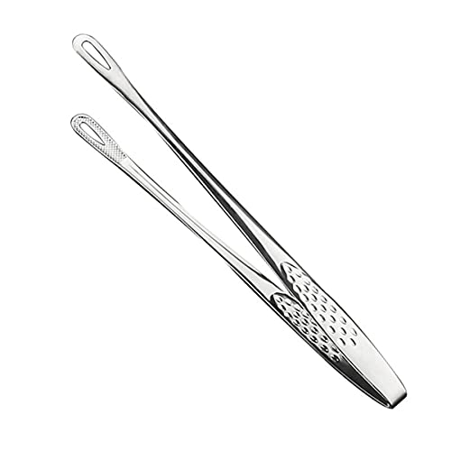 MinLia Stainless Steel Food Tongs BBQ Tools Kitchen Japanese Style Long Handle Meat Clipper for Fried Fish Steak(12inch)