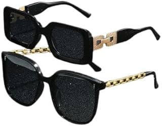 نظارة شمسية باطار مربع مع سلسلة مزينة بالذراع، اسود، زوجين، للجنسين