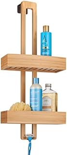 mDesign Bamboo Shower Tray - Practical Shower Caddy, Made of Bamboo with 2 Shelves for Shampoo Bottles and Gels - Hanging Shower Shelf Without Drilling - Natural Bamboo