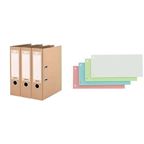 Oxford Ordner A4, 8 cm breit, gut für die Umwelt, in beige, 3 Stück & Trennstreifen, aus Karton, gelocht, 190 g/m², 4 Farben, 100 Stück