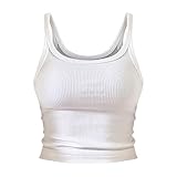 YSHUNL Top corto a coste Canotte da donna con scollo a U senza maniche tinta unita camicia slim fit casual elegante camicie estive abiti aeroportuali, bianco, M