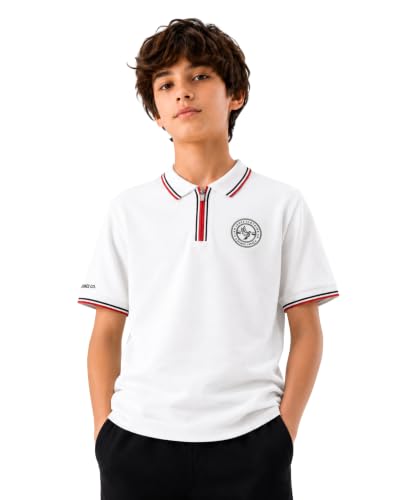 Image of Alan Jones Clothing Boys Cotton Polo T-Shirt | Honeycomb Knit Fabric |Regular Fit Half Sleeve Zip Polo Neck |Casual & Sports Wear | Sizes 6-16 Years