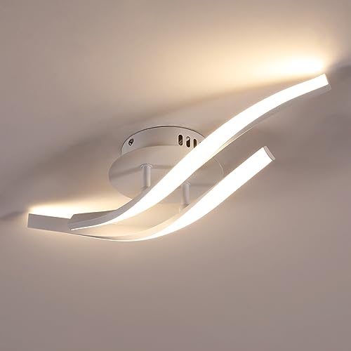Seamoon Lamparas Techo Led, Lamparas de Techo Salon Ondulado con 2 Lámparas Dobladas, Plafon Led Techo Moderna Blanca Cálida 3000k para Sala de Estar Dormitorio Cocina Restaurante 16w