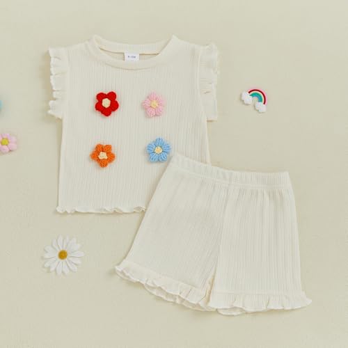 MA&BABY Toddler Girls Shorts Set Summer Sleeveless 3D Flower Tank Top and Shorts Summer T-Shirt 2-piece Outfit Clothes4