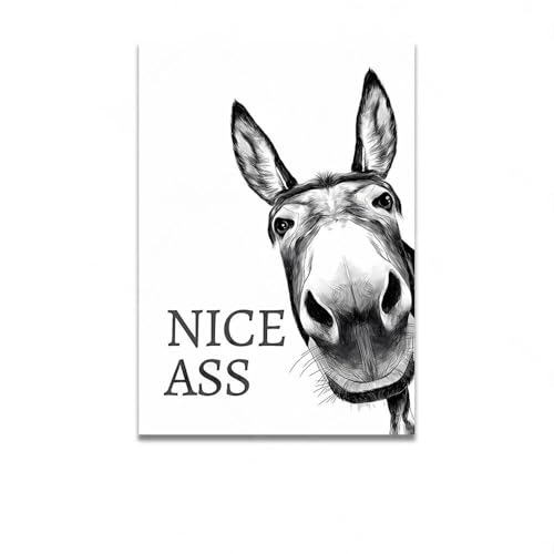 Lienzo decorativo de baño: cuadro de burro humorístico rústico sin marco de 30x40 cm