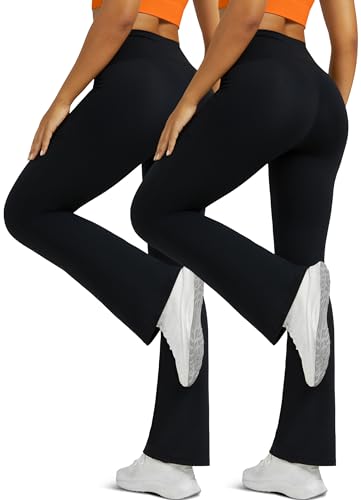 Image of Flare Leggings for Women with Pockets 2pack High Waisted Crossover Flare Leggings Bootcut Yoga Pants