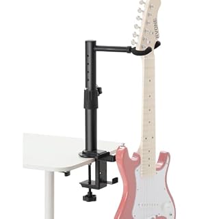 RGS-04 Guitar Desk Stand with Clamp, Adjustable Height Metal Mount for Acoustic Electric Guitar Bass, Space-Saving String Instrument Storage Solution, Heavy-Duty Guitar Stand - Les Beatles, Paul McCartney, John Lennon, RIngo Starr, George Harrison