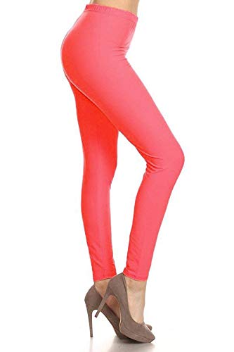 Leggings Depot Full Length Solid Leggings, Neon Pink, One Size
