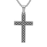 En Acier inoxydable 1001 Bijoux Collier acier pendentif croix 43x27 mm gravé recto verso 50+5cm + écrin (offert)