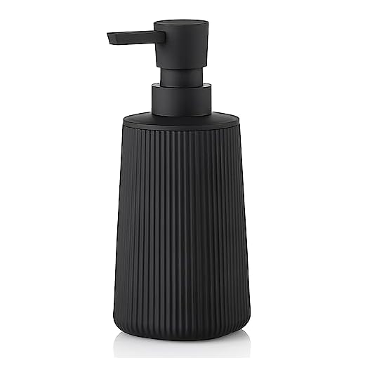Small Soap Dispenser for Bathroom and Kitchen, Modern Farmhouse Striped Style Plastic Hand Soap Dish Soap Dispenser with Pump Matte Black