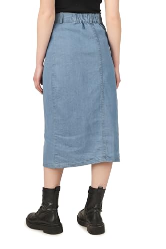 Image of Button Side Split Denim Long Straight Skirt for Women & Girls