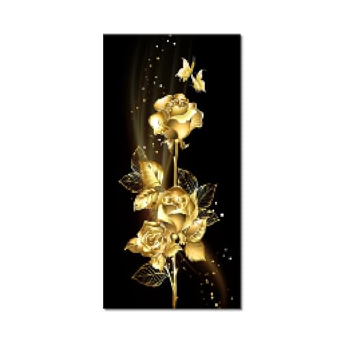 Peinture sur toile abstraite rose dorée et papillon 50x100 cm