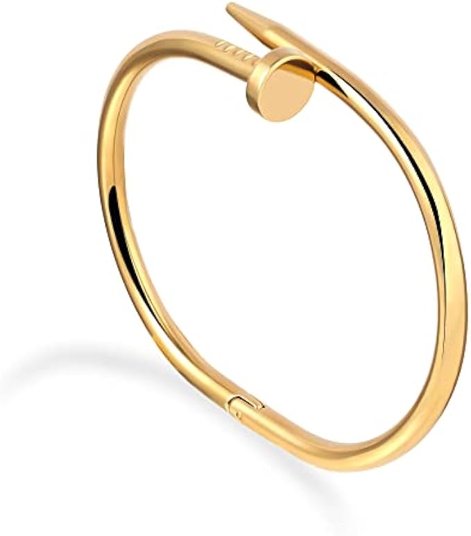 ChezMax Nail Bracelet 18K Yellow Gold / White Gold / 18K Rose Gold Plated Nail Cuff Bangle Bracelets for Women Girls Jewelry