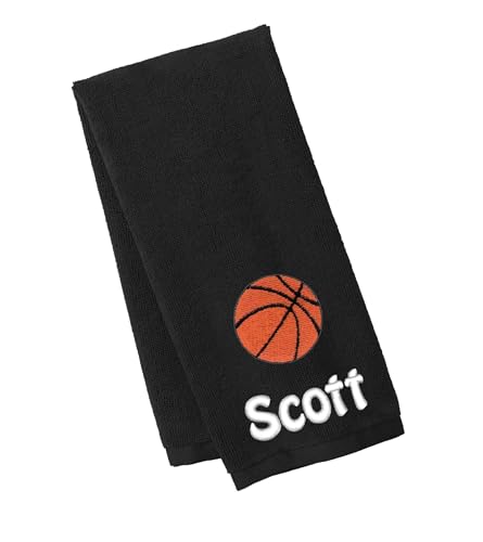 Personalized Basketball Towel, Workout, Gym, Small Lightweight Microfiber, Embroidered Name, Monogrammed Sports Gift, Black