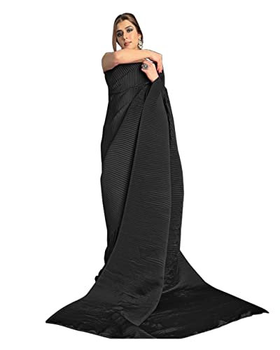 Image of StyleScope Women's Full Crushed Pleated Satin Saree With Unstitched Blouse Piece (Pleatedd)