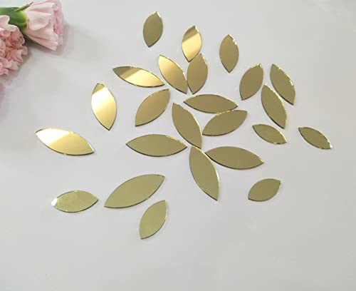 120Pcs Of Glass Mosaic Tiles Petal Leaves, Glass Supplies For Crafts, Craft Mirrors, Mirror Embellishments (Gold Mirror) #TOP5