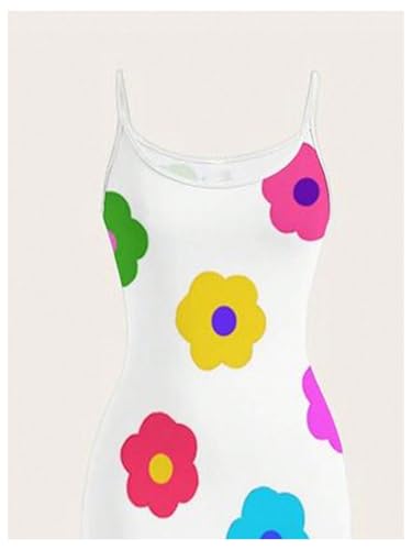 Image of Floerns Women's Flower Print Spaghetti Strap Cami Midi Dress Boho Pencil Dress White X-Small