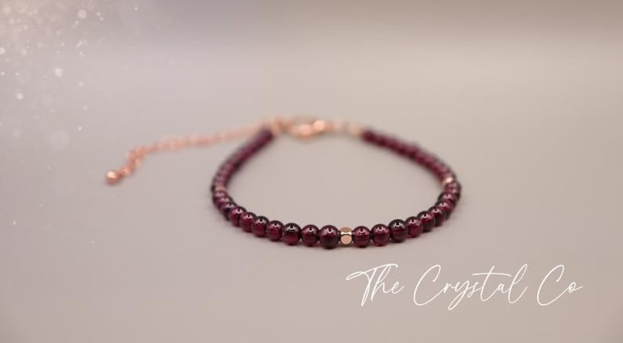 Garnet Round Beaded Bracelet with Rose Gold Lock, Adjustable