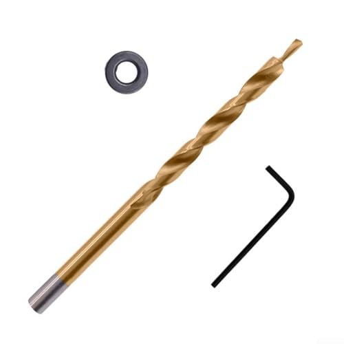 Broca escalonada HSS con vástago redondo para taladro de bolsillo, 9 mm y 9 5 mm, incluye llave y anillo límite, acero endurecido para tareas de perforación de madera (9 mm)